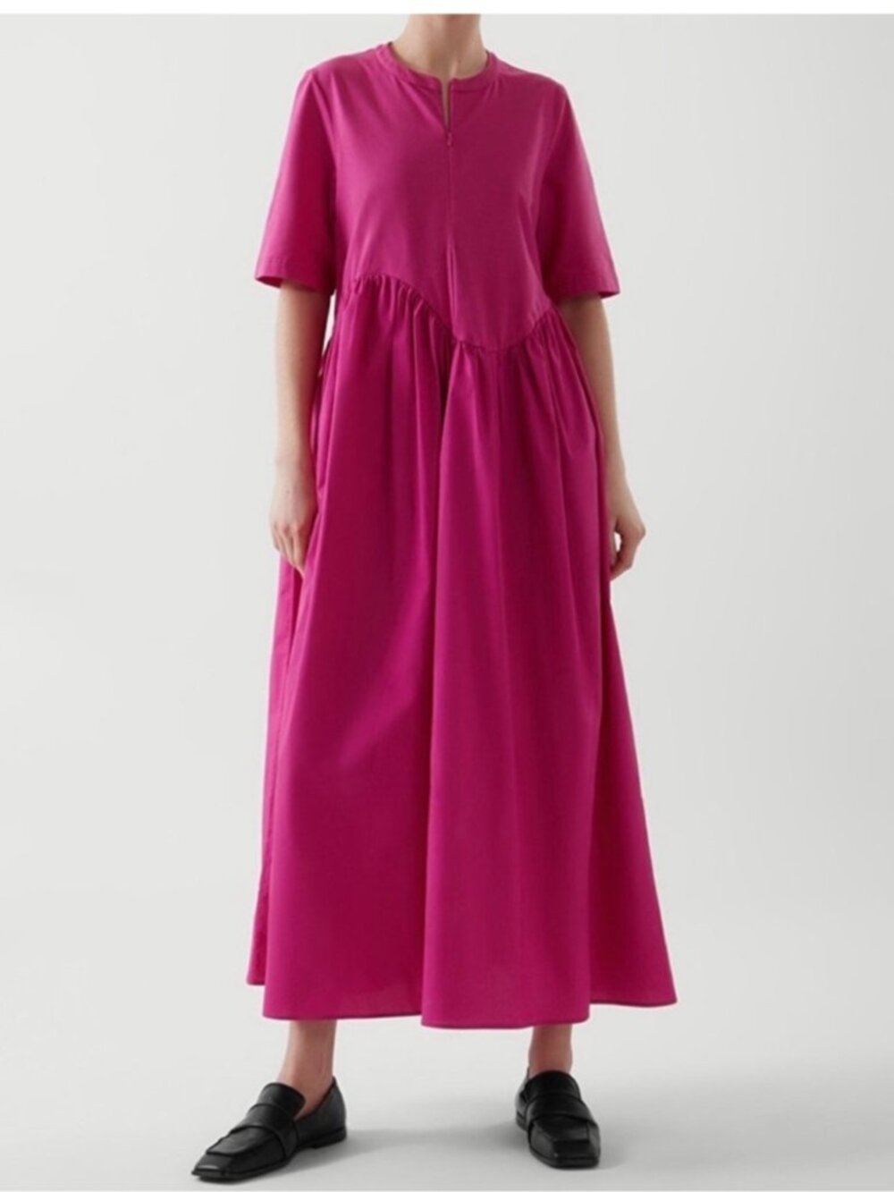 NWT COS bright pink midi dress with asymmetrical detail - RARE